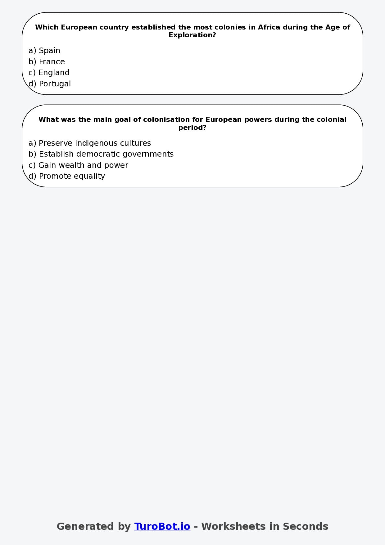 Year 8 History Multiple Choice Worksheet – Colonisation and Its Impacts