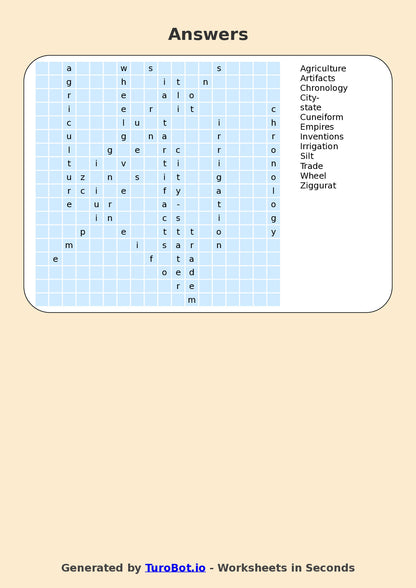 History - Year 5 - Find a Word - Ancient Mesopotamia – Free Find a Word Worksheet