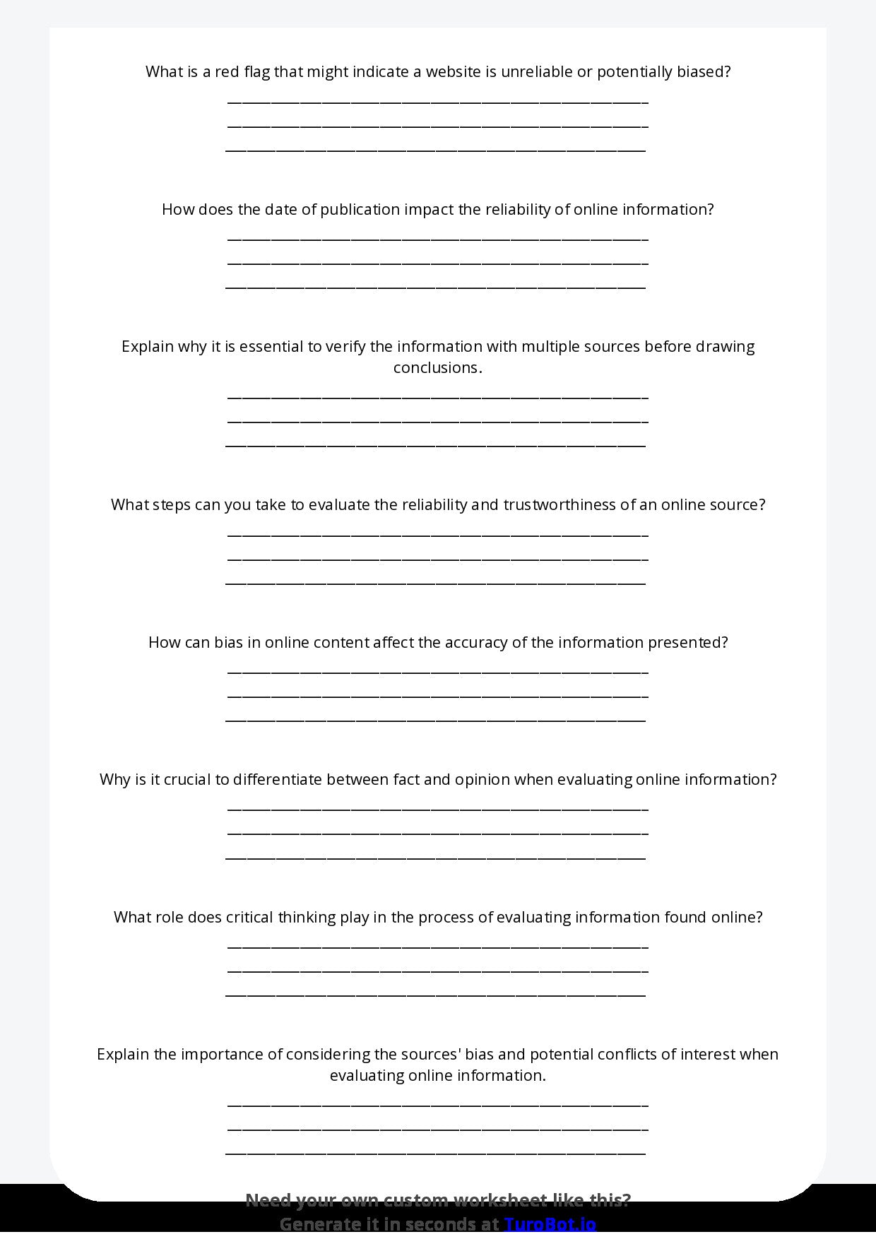 Free Worksheet - Year 7 Computer Science/Information Technology Evaluating Information Found Online Multiple Choice