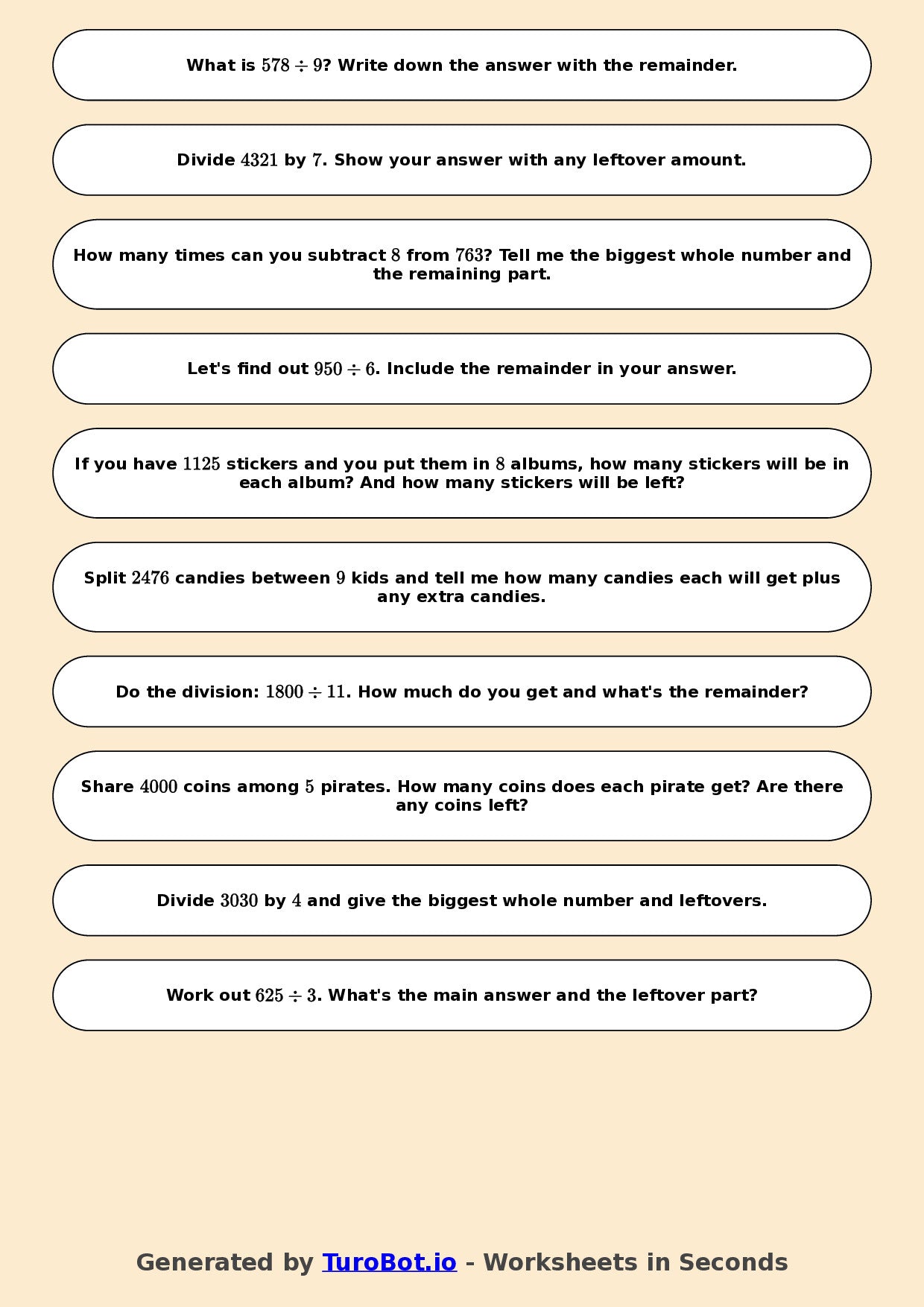 Math - Division - Year 3 - Challenge Long Division with Remainders