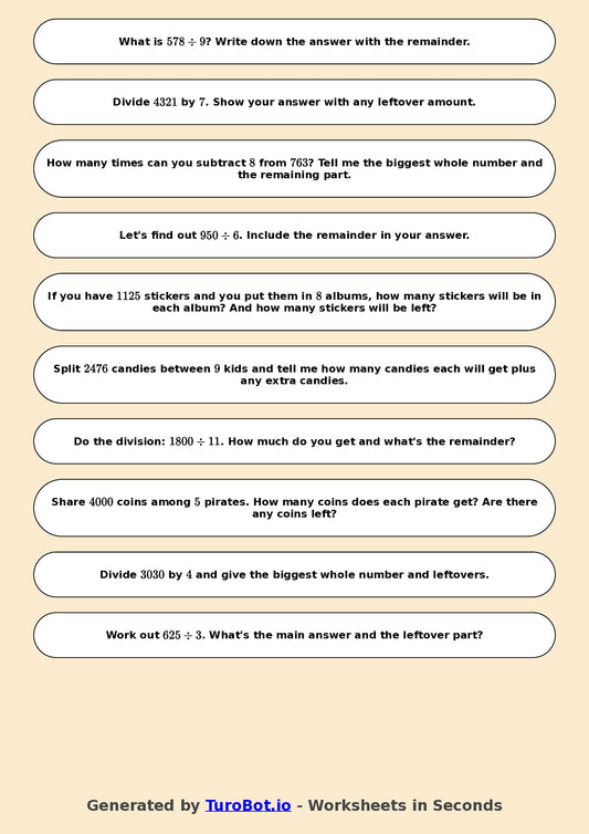 Math - Division - Year 3 - Challenge Long Division with Remainders