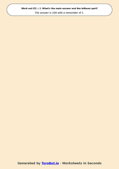 Math - Division - Year 3 - Challenge Long Division with Remainders