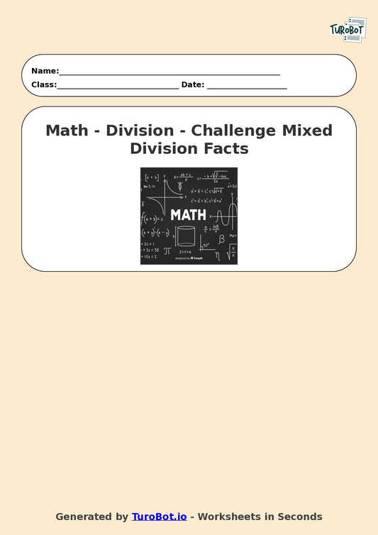 Math - Division - Year 3 - Challenge Mixed Division Facts