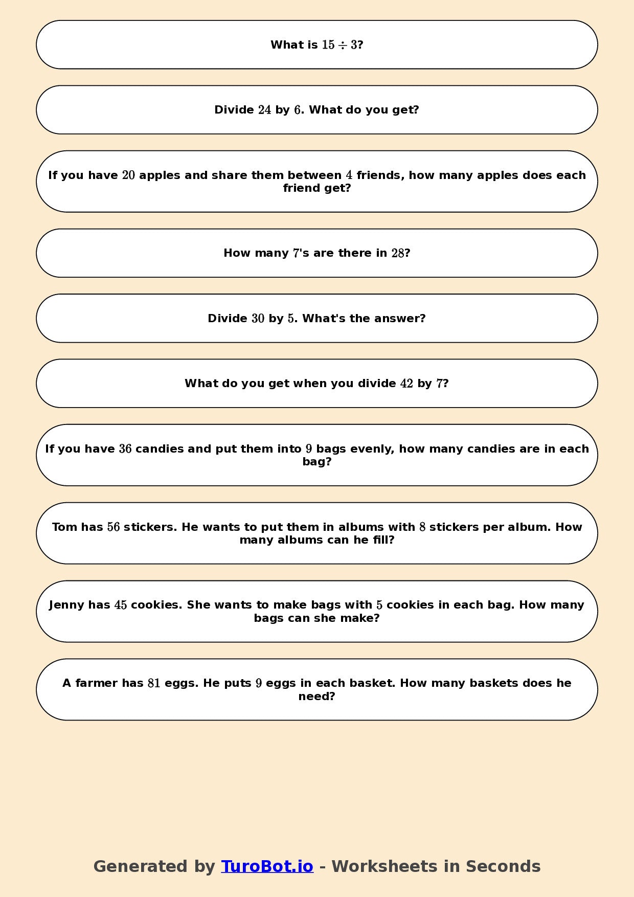 Math - Division - Year 3 - Challenge Mixed Division Facts