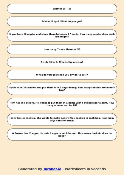 Math - Division - Year 3 - Challenge Mixed Division Facts