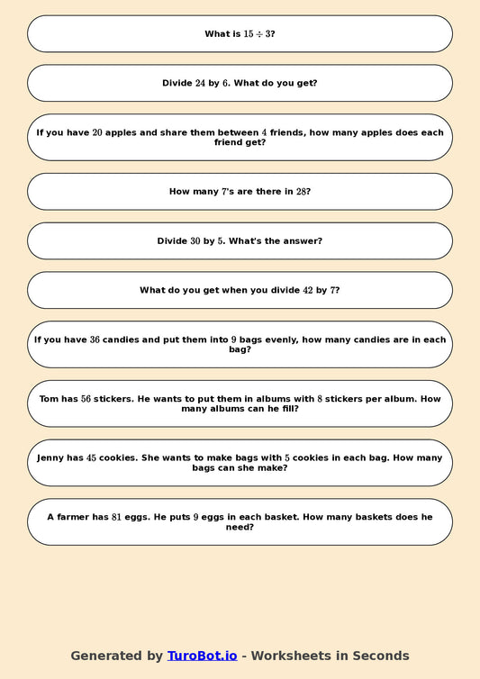 Math - Division - Year 3 - Challenge Mixed Division Facts