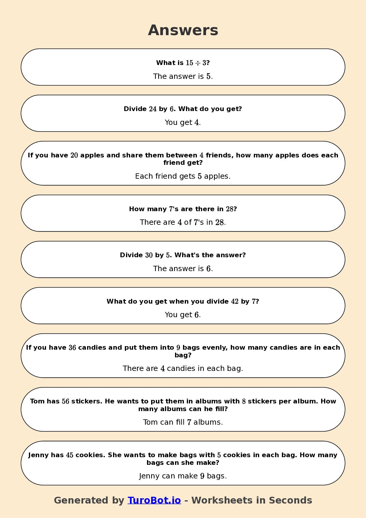 Math - Division - Year 3 - Challenge Mixed Division Facts