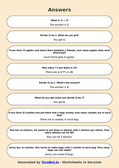 Math - Division - Year 3 - Challenge Mixed Division Facts