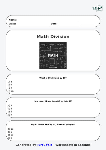 Math - Division - Year 3 - Divide by 10