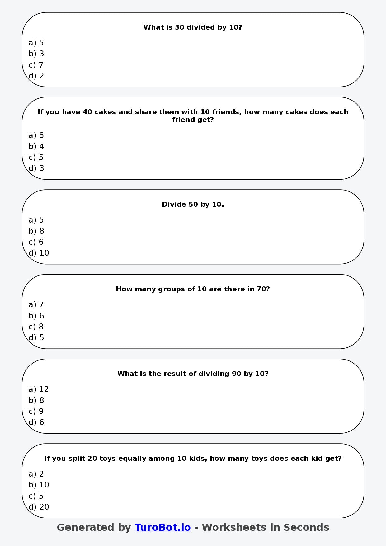 Math - Division - Year 3 - Divide by 10