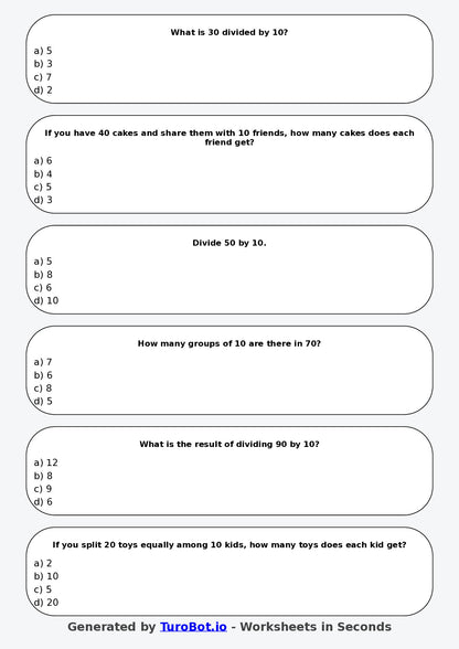 Math - Division - Year 3 - Divide by 10
