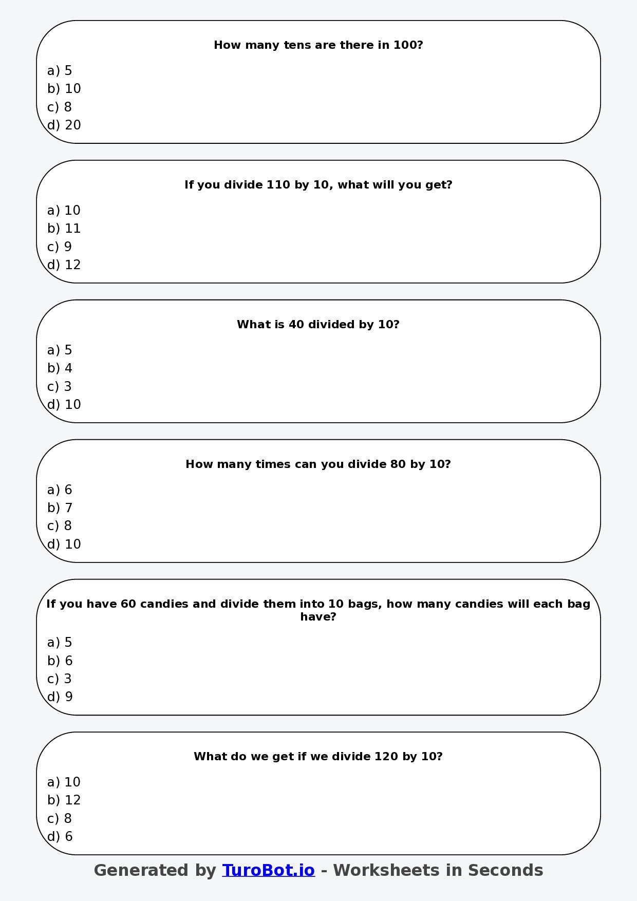 Math - Division - Year 3 - Divide by 10