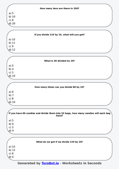 Math - Division - Year 3 - Divide by 10