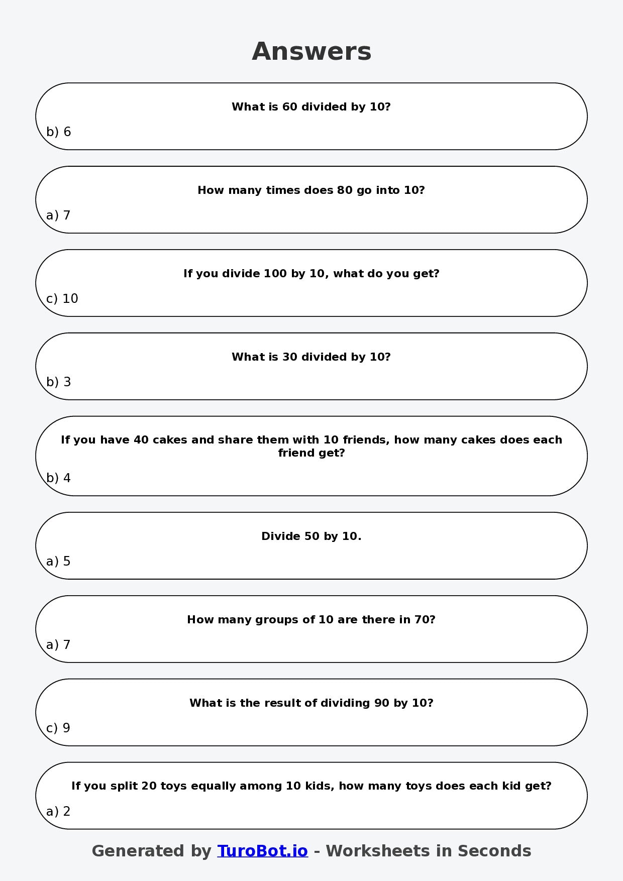 Math - Division - Year 3 - Divide by 10