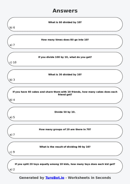 Math - Division - Year 3 - Divide by 10