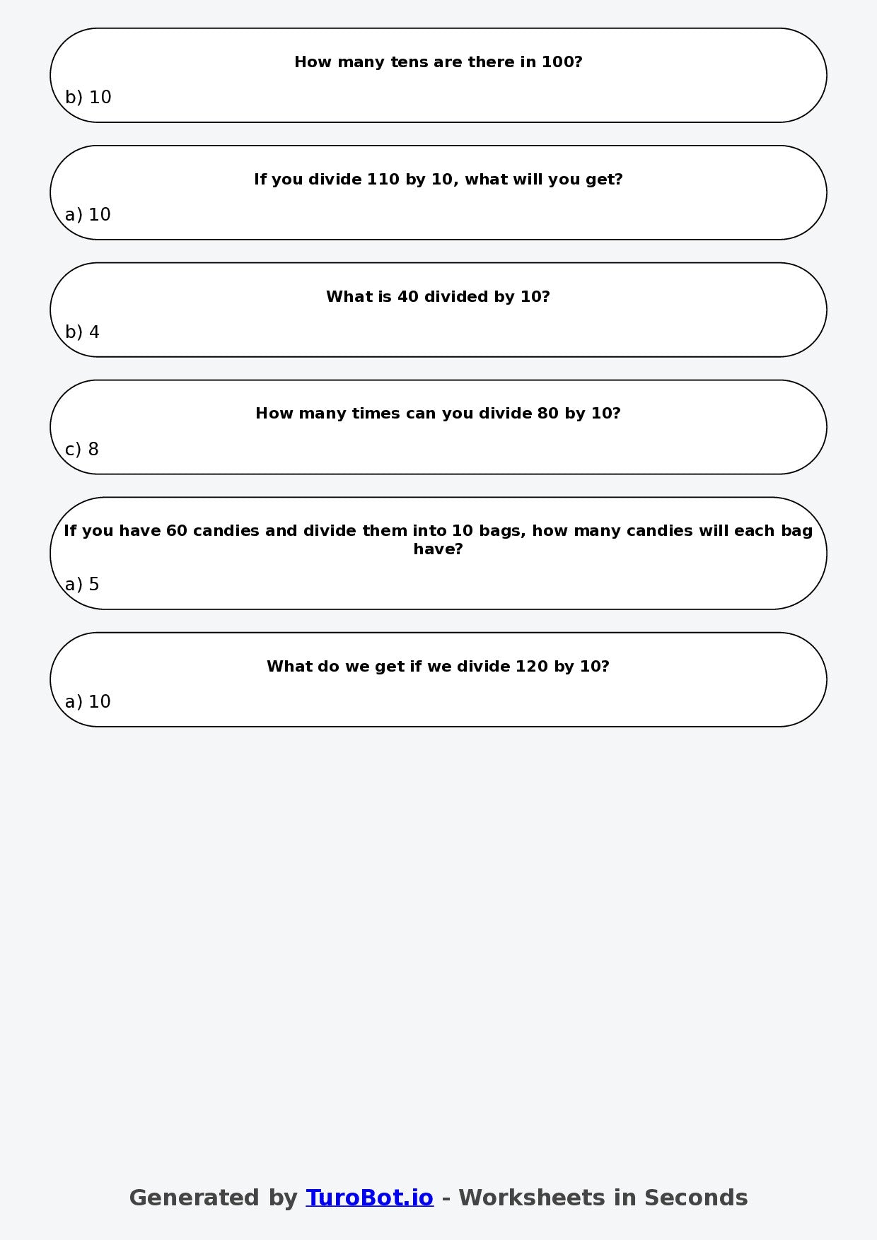 Math - Division - Year 3 - Divide by 10