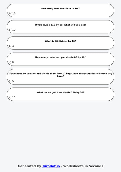 Math - Division - Year 3 - Divide by 10