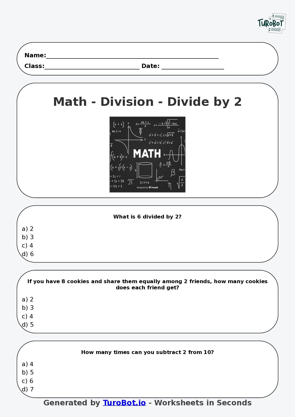 Math - Division - Year 3 - Divide by 2