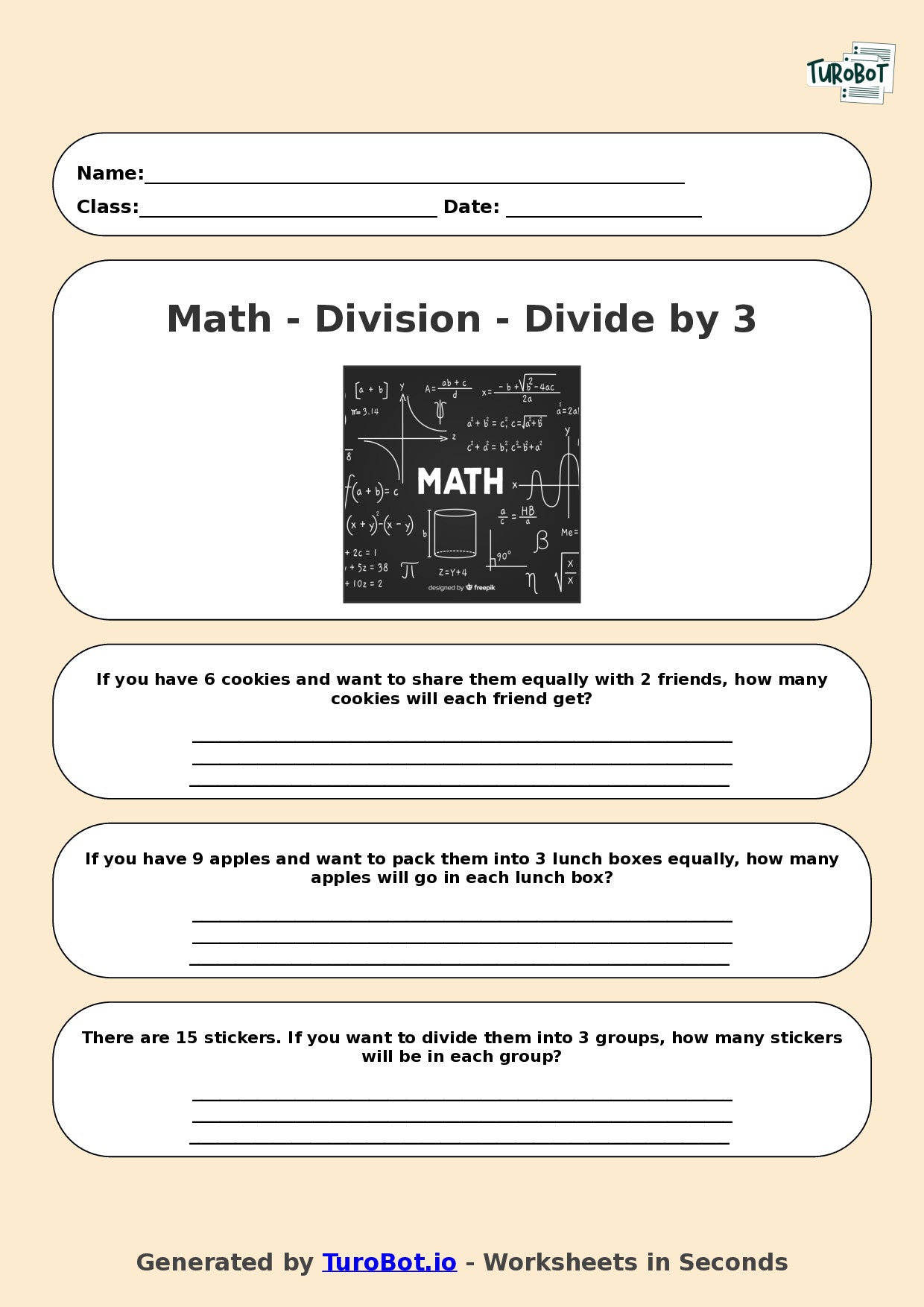 Math - Division - Year 3 - Divide by 3