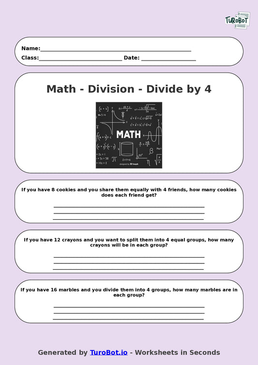 Math - Division - Year 3 - Divide by 4
