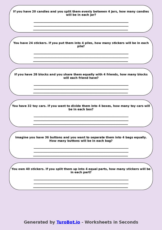 Math - Division - Year 3 - Divide by 4