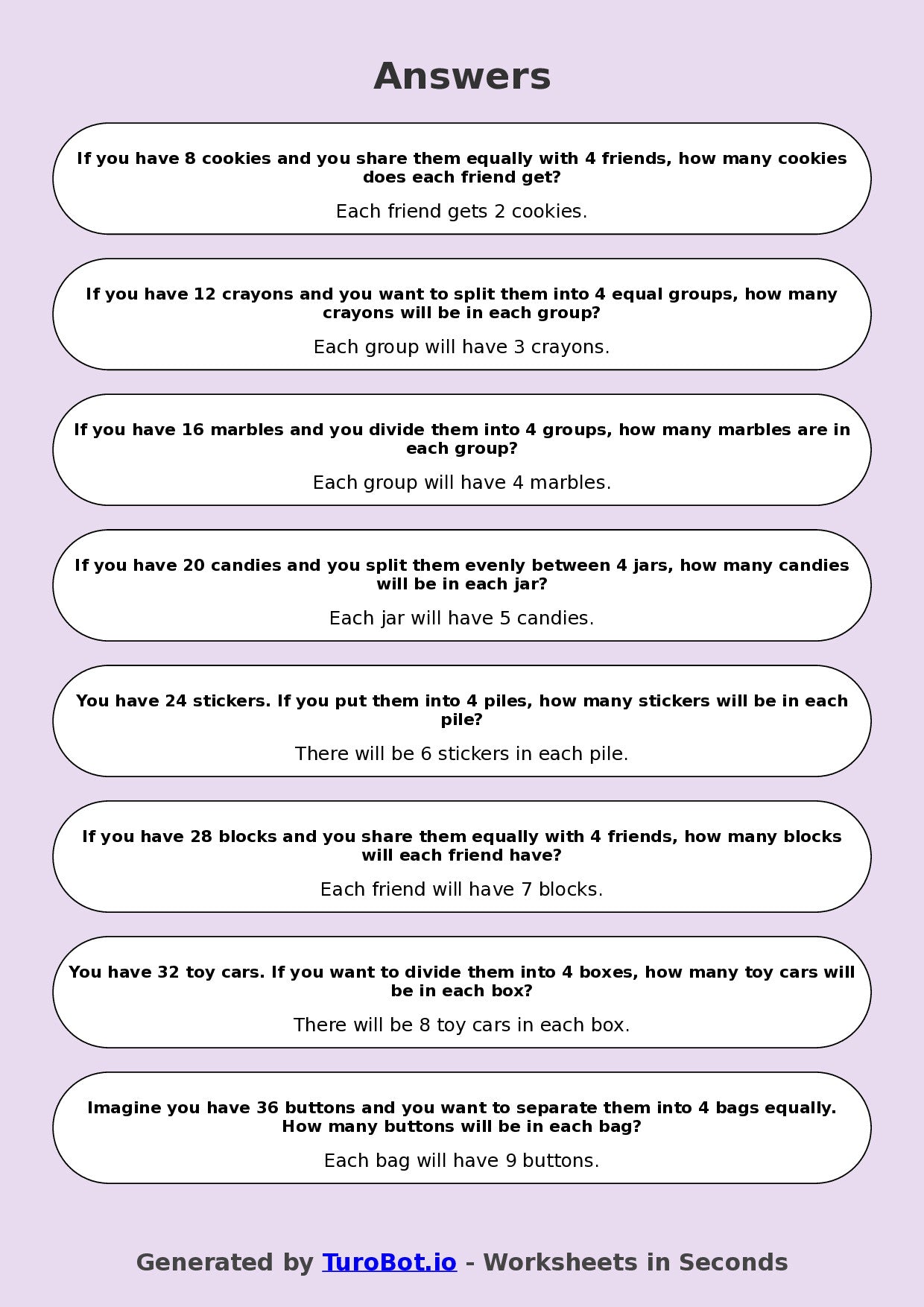 Math - Division - Year 3 - Divide by 4