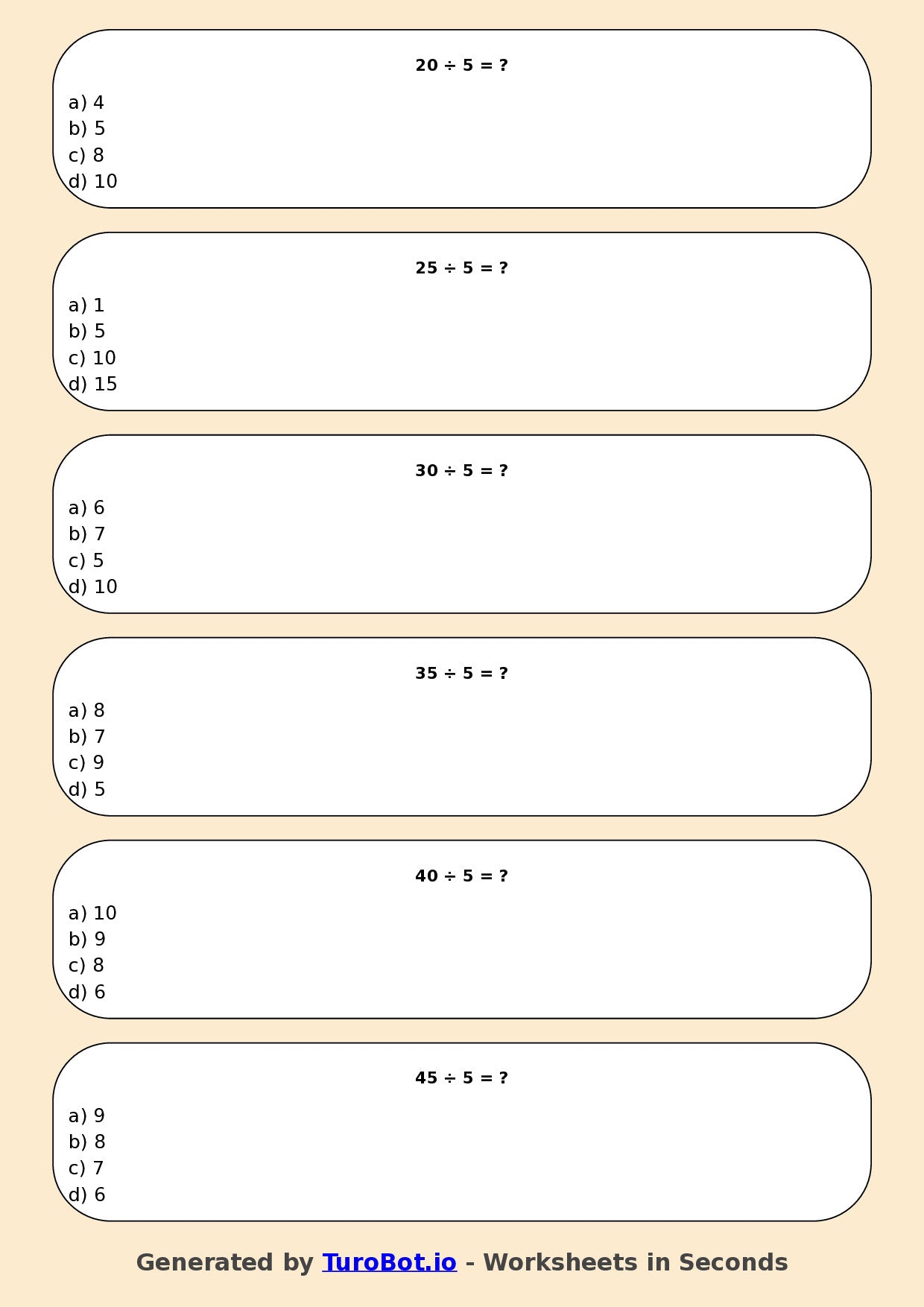 Math - Division - Year 3 - Divide by 5