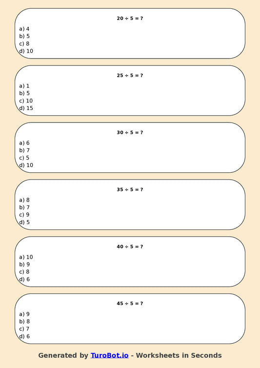 Math - Division - Year 3 - Divide by 5