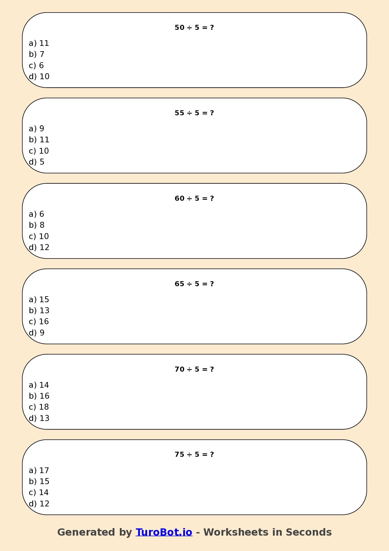 Math - Division - Year 3 - Divide by 5
