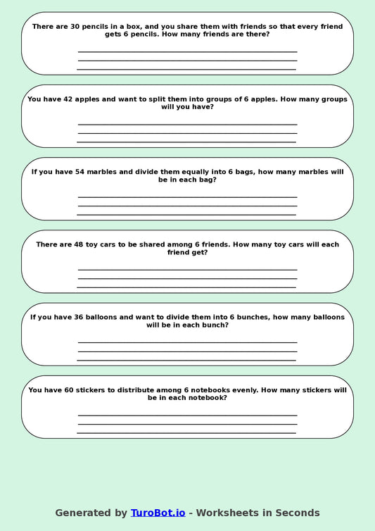 Math - Division - Year 3 - Divide by 6