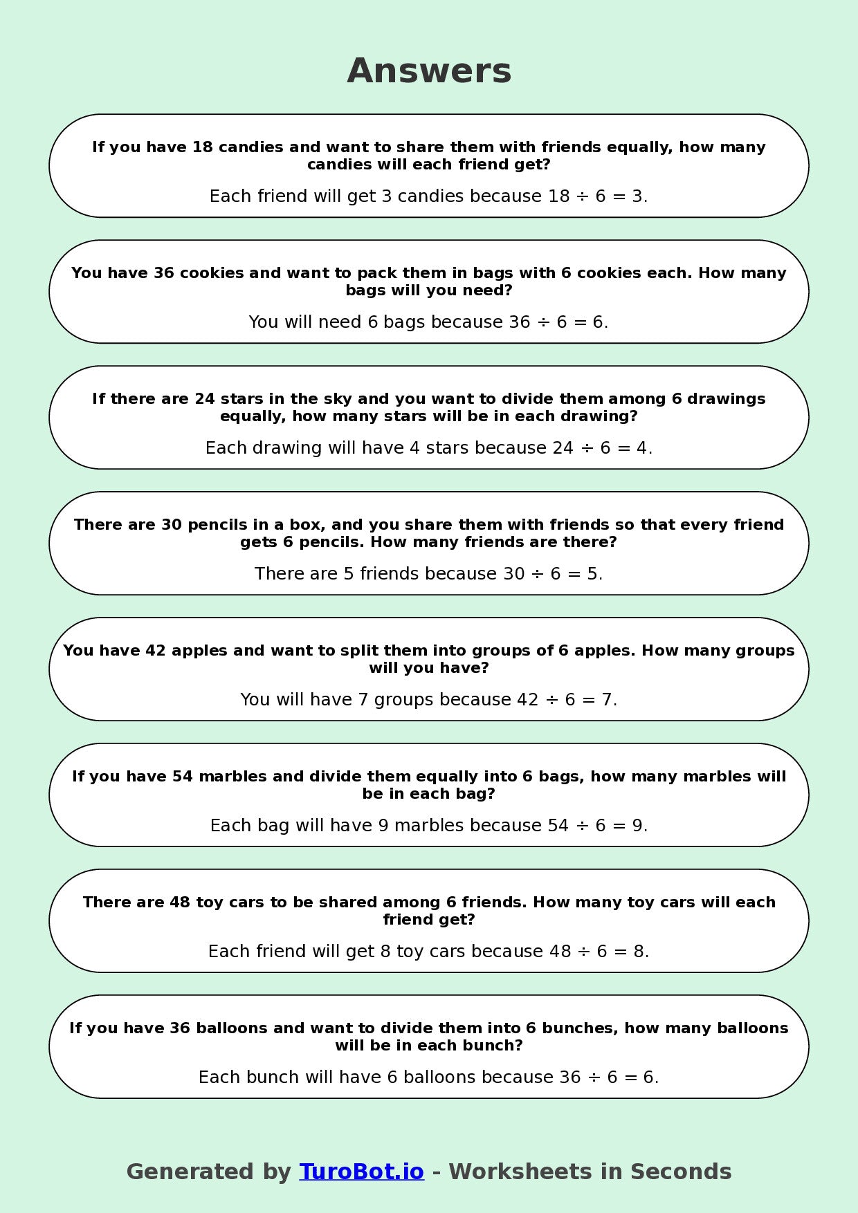 Math - Division - Year 3 - Divide by 6