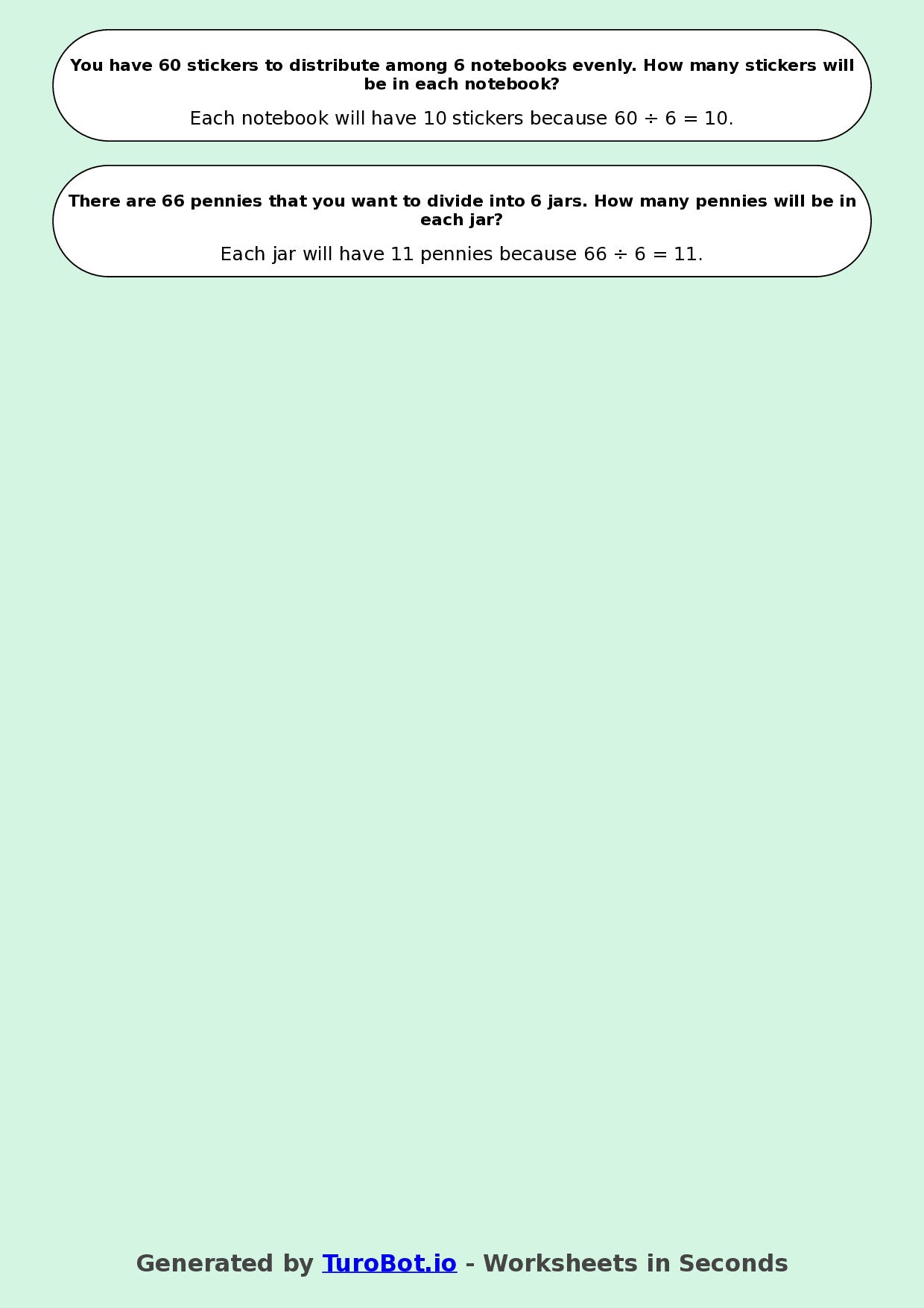 Math - Division - Year 3 - Divide by 6
