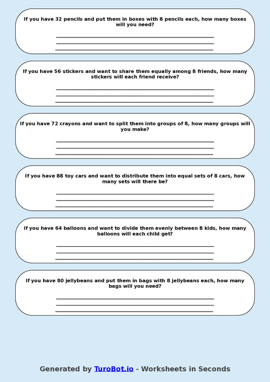 Math - Division - Year 3 - Divide by 8