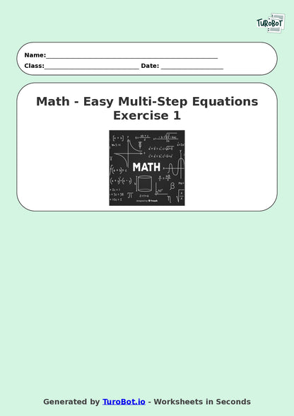 Math - Easy Equations Exercise 1 - Year 7 - Exercise 1