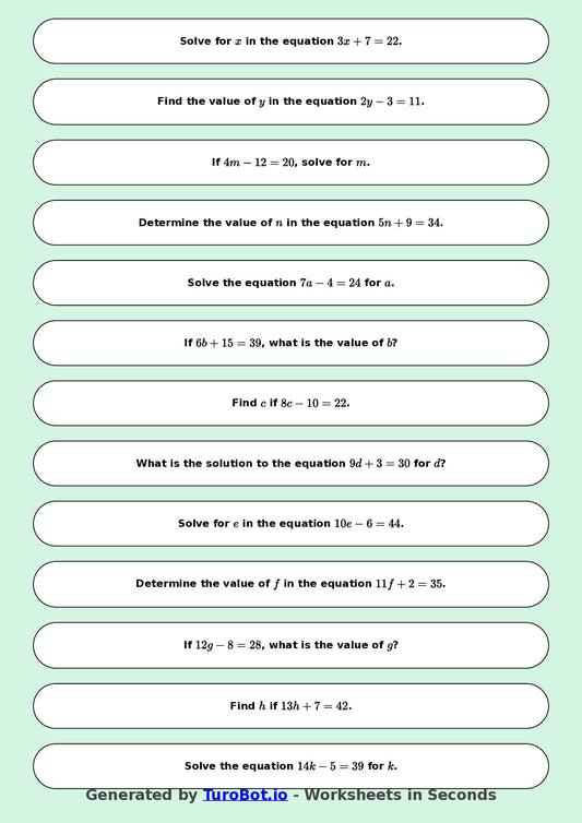 Math - Easy Equations Exercise 1 - Year 7 - Exercise 1