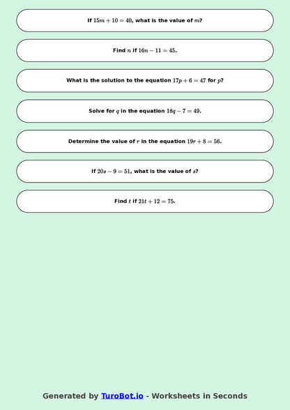 Math - Easy Multi-Step Equations Exercise 1 - Year 7 - Exercise 1