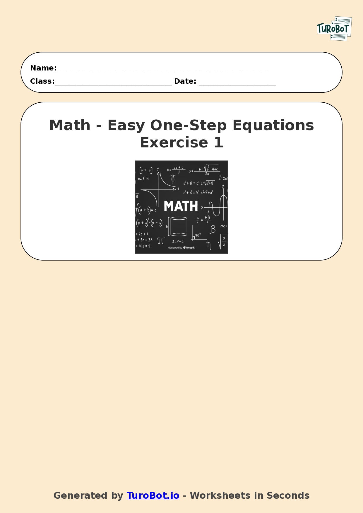 Math - Easy One-Step Equations Exercise 1 - Year 7 - Exercise 1