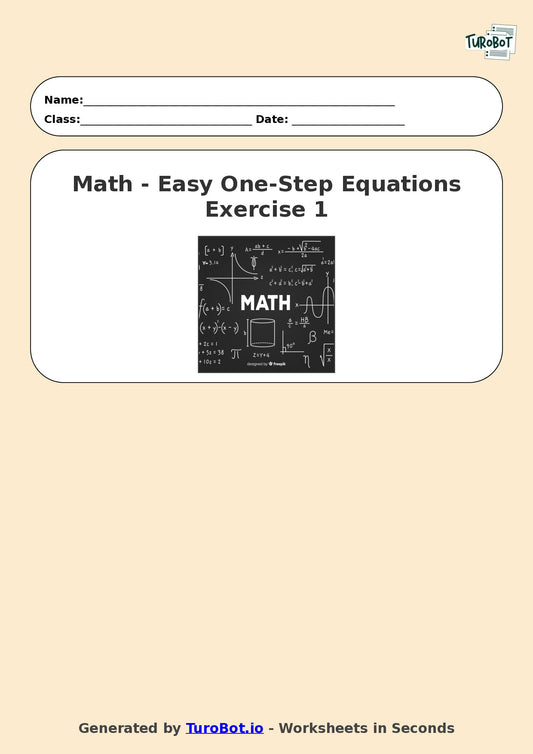 Math - Easy One-Step Equations Exercise 1 - Year 7 - Exercise 1