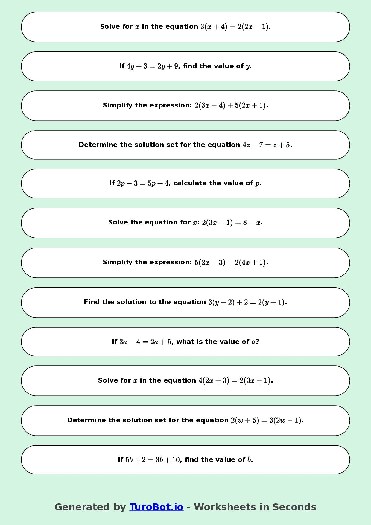 Math - Multi Step Equations Exercise 6 - Year 7 - Exercise 6