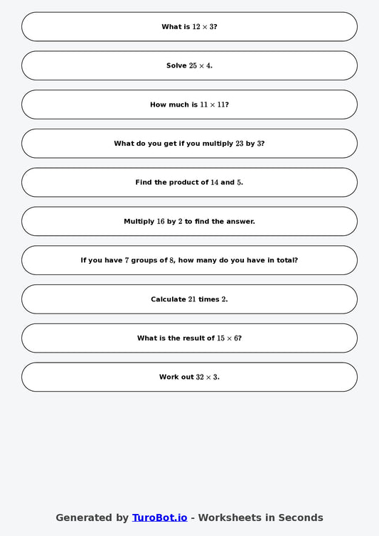 Math - Multiplication - Year 3 - Challenge Multi Digit Multiplication