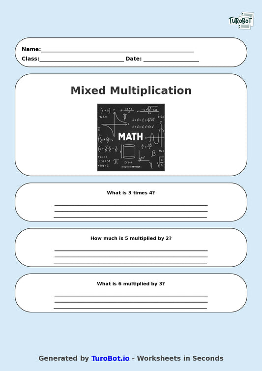 Math - Multiplication - Year 3 - Mixed Multiplication (2-12)