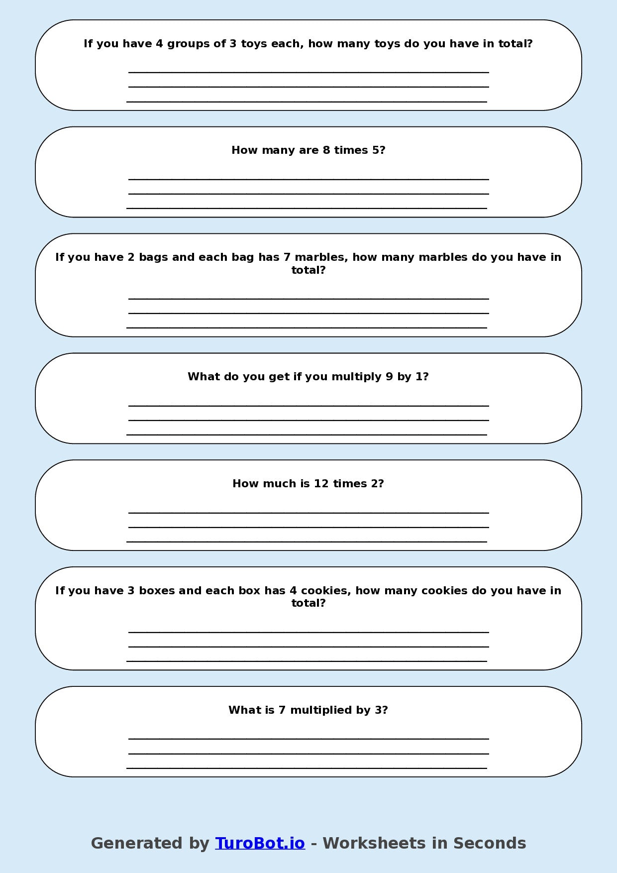 Math - Multiplication - Year 3 - Mixed Multiplication (2-12)