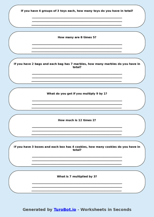 Math - Multiplication - Year 3 - Mixed Multiplication (2-12)
