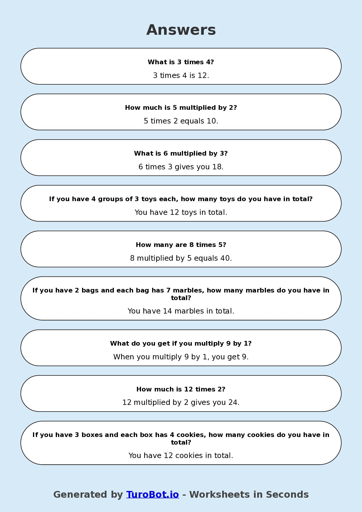 Math - Multiplication - Year 3 - Mixed Multiplication (2-12)