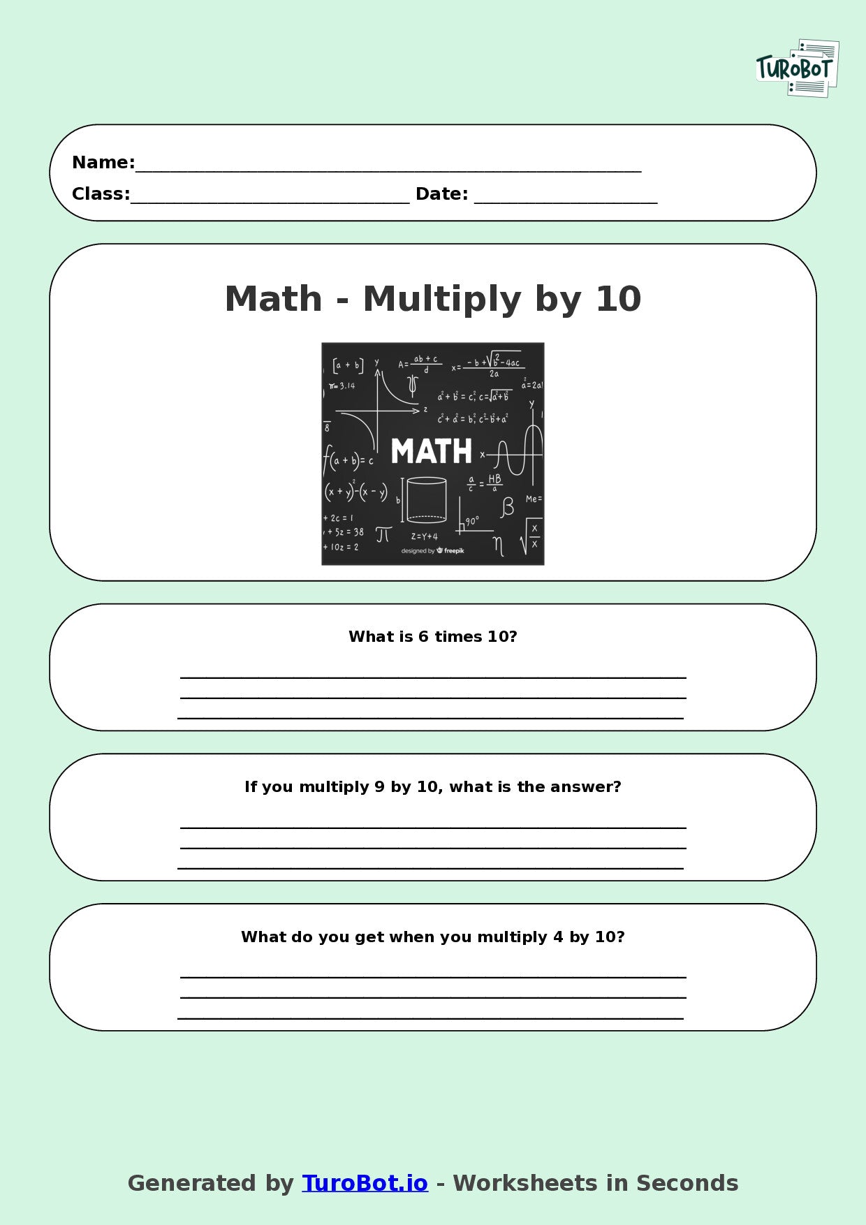 Math - Multiplication - Year 3 - Multiply by 10