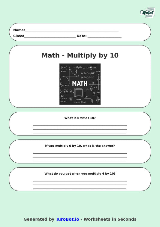 Math - Multiplication - Year 3 - Multiply by 10
