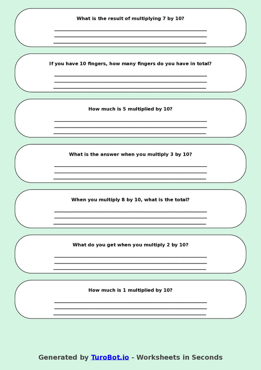 Math - Multiplication - Year 3 - Multiply by 10