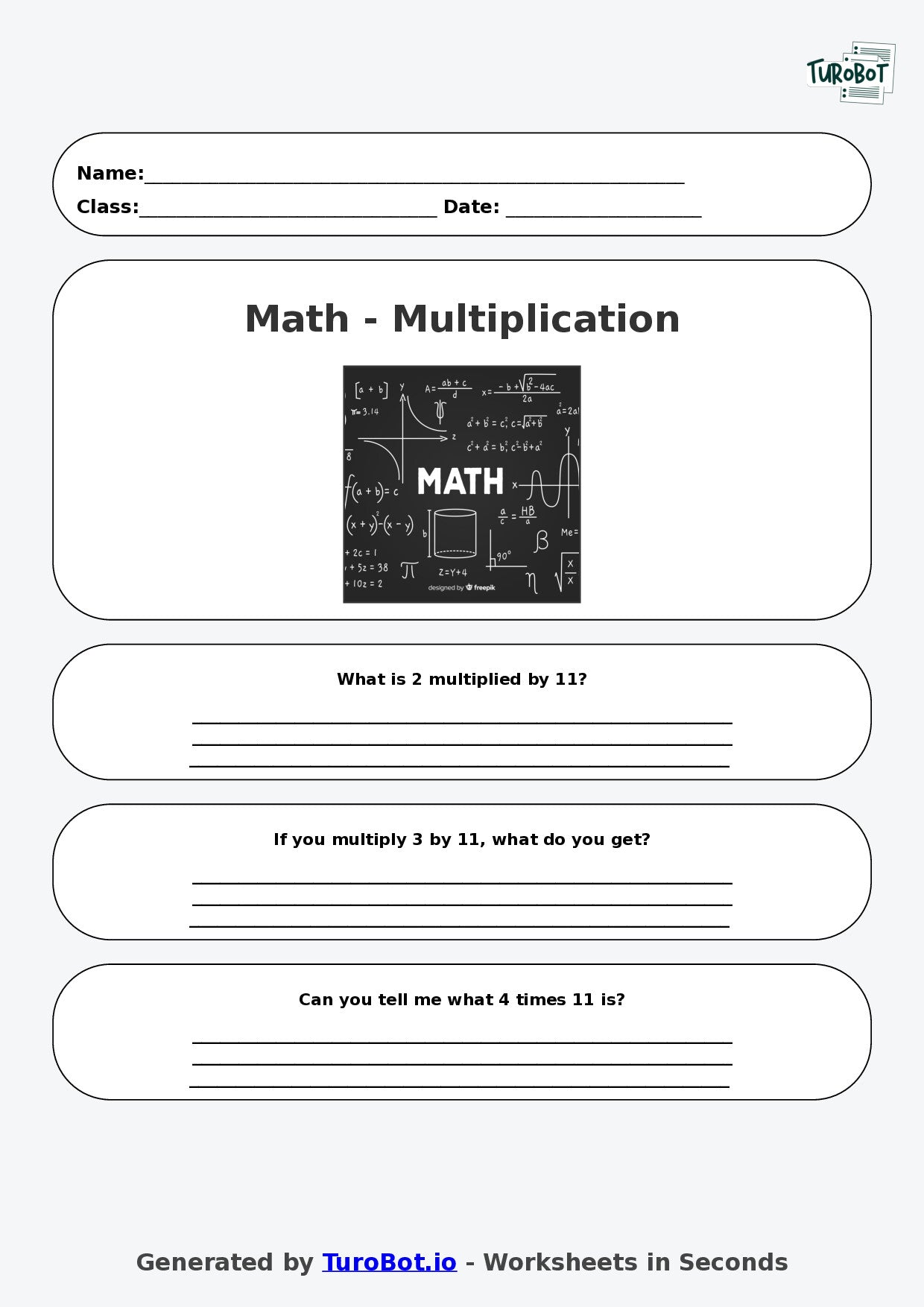 Math - Multiplication - Year 3 - Multiply by 11