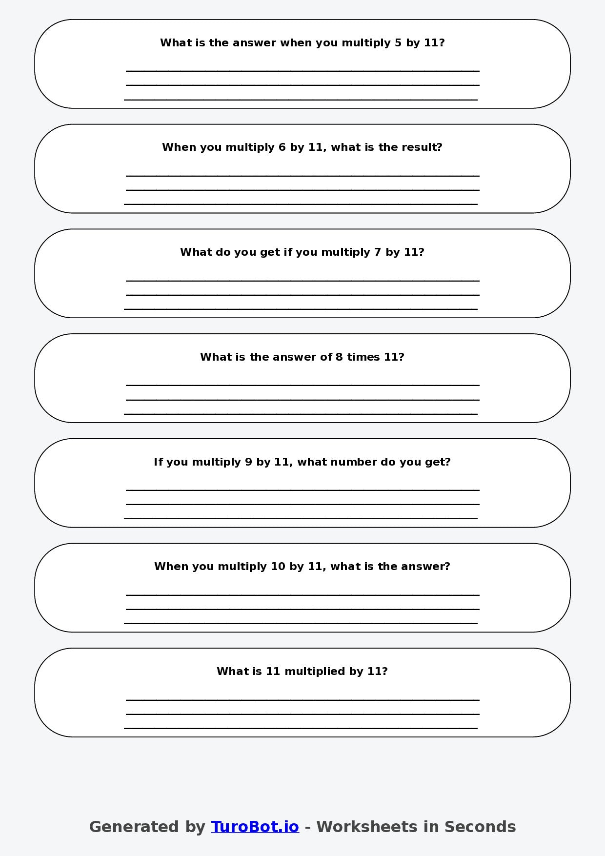 Math - Multiplication - Year 3 - Multiply by 11