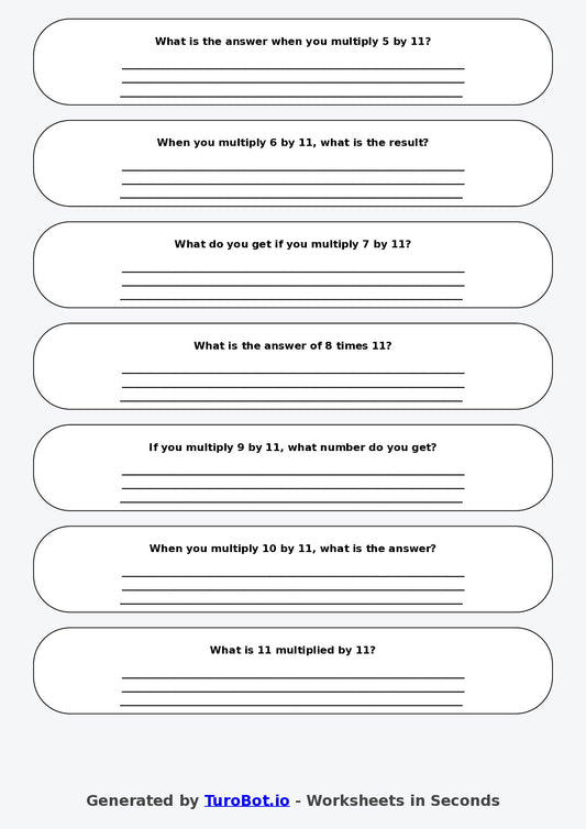 Math - Multiplication - Year 3 - Multiply by 11
